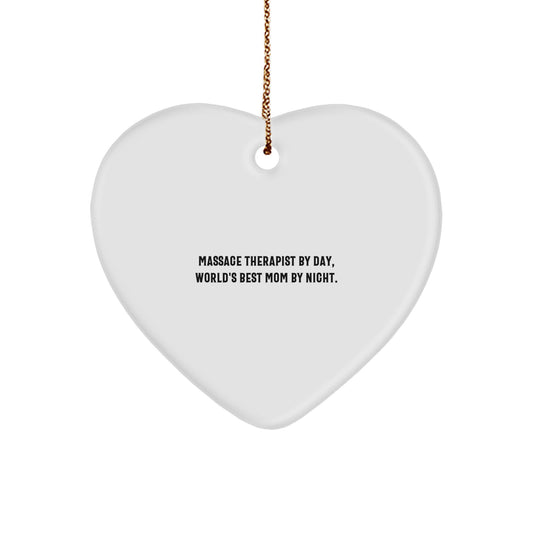 Funny Massage Therapist Gifts, Heart Ornament with 'Massage Therapist By Day, World's Best Mom By Night' - Gifts from Men to Massage Therapist Women at Christmas Unique Gifts - Image 1