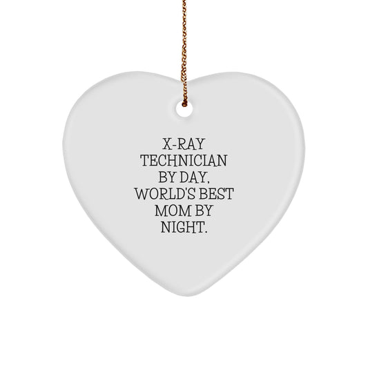 X-Ray Technician Gifts from Friends, X-Ray Technician By Day, World's Best Mom By Night., Heart Ornament, Funny Christmas Unique Gift for X-Ray Technician - Image 1