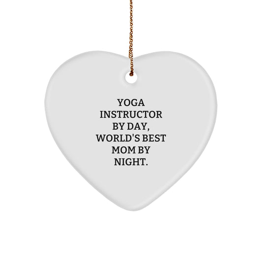 Funny Yoga Instructor Gifts from Men for Women, Heart Ornament, 'Yoga Instructor By Day, World's Best Mom By Night.' - Image 1