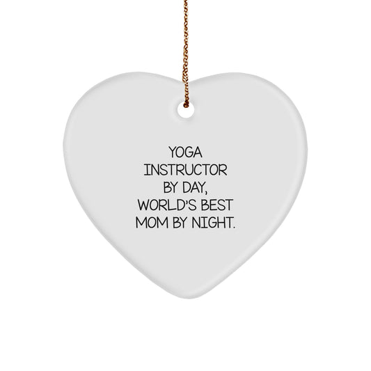 Funny Yoga Instructor Gifts from Family, Heart Ornament for Yoga Instructor Mom by Christmas Unique Gifts, Yoga Instructor By Day, World's Best Mom By Night - Image 1