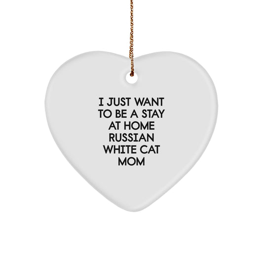 Funny Russian White Cat Mom Heart Ornament Gifts from Men to Friends and Family for Christmas Unique Presents - Image 1