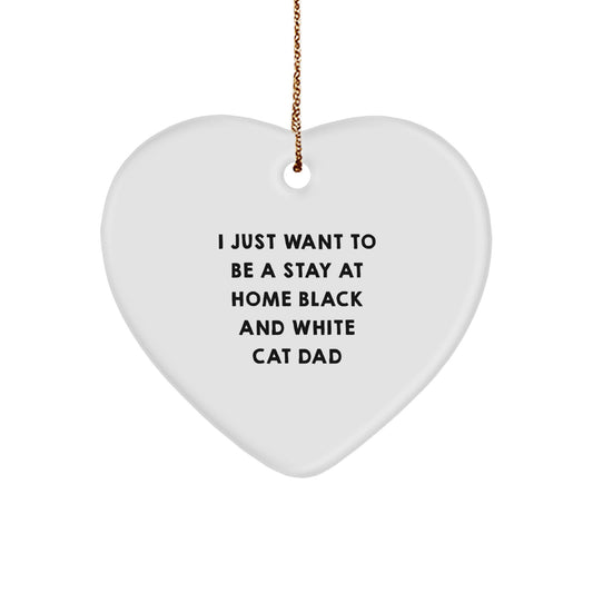 Funny Black and White Cat Lover Gifts from Dad to Son for Christmas Unique Black and White Cat Heart Ornament - Image 1