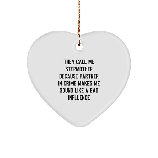 Funny Stepmother Gifts from Women, Stepmother Heart Ornament Partner in Crime Christmas Unique - Image 1