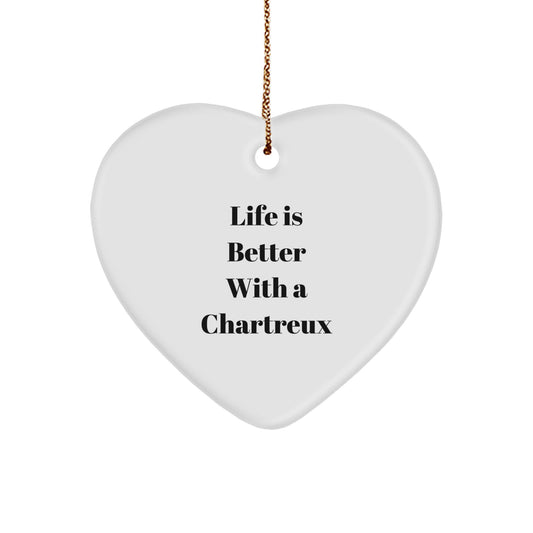 Chartreux Cat Gifts for Men Friends Family - Heart Ornament with Life Is Better with a Chartreux Quote, Christmas Unique Gifts from Friends to Family - Image 1