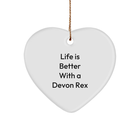 Devon Rex Cat Lovers Gifts from Family, Friends, or Coworkers - Heart Ornament with 'Life Is Better With A Devon Rex Cat' Quote, White, 2.75\ - Image 1