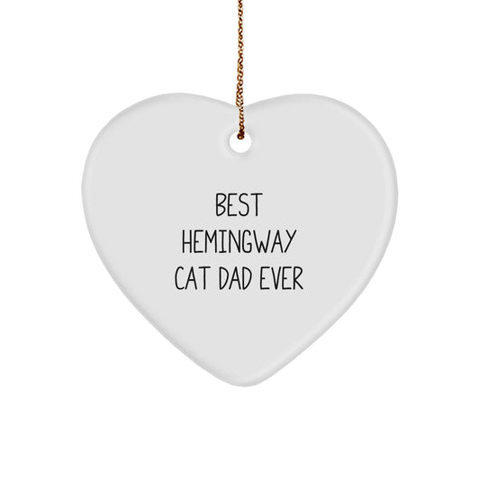 Funny Hemingway Cat Heart Ornament, Best Dad Ever Christmas Unique Gifts for Him, Unique Heart Shaped Decoration for Home - Image 1