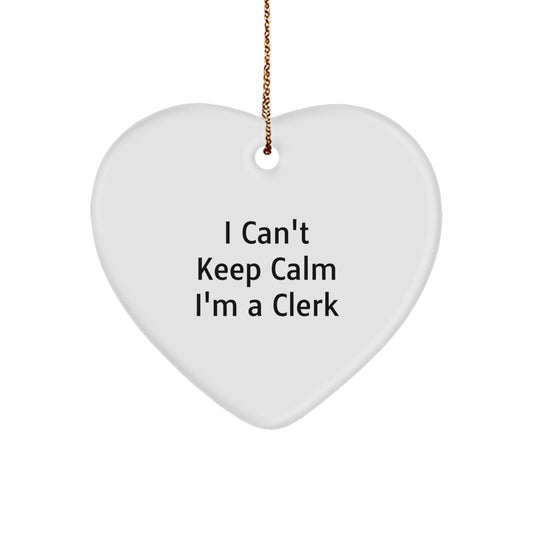 Funny Clerk Heart Ornament Gifts from Men to Friends, 'I Can't Keep Calm I'm A Clerk', Christmas Unique Gifts for Coworkers and Family - Image 1