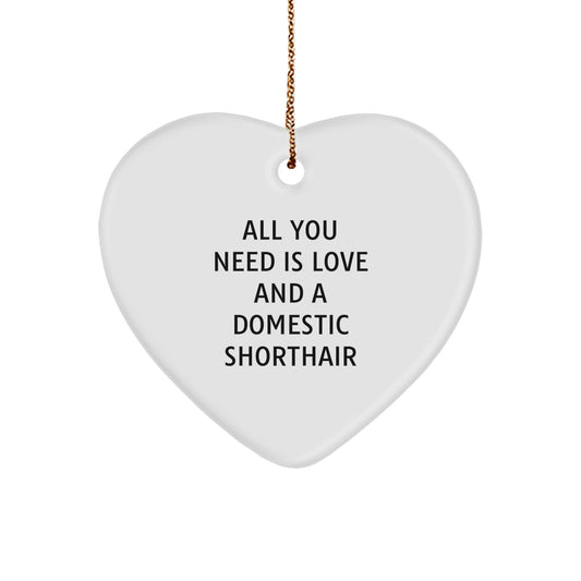 Domestic Shorthair Cat Heart Ornament, Gifts for Domestic Shorthair Cat Lover, Christmas Unique Gifts from Friends, Funny Cat Lover Present - Image 1