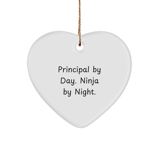 Christmas Funny Principal Gifts from Coworkers, Heart Ornament for Principal, Principal By Day. Ninja By Night. Christmas Unique Gifts - Image 1