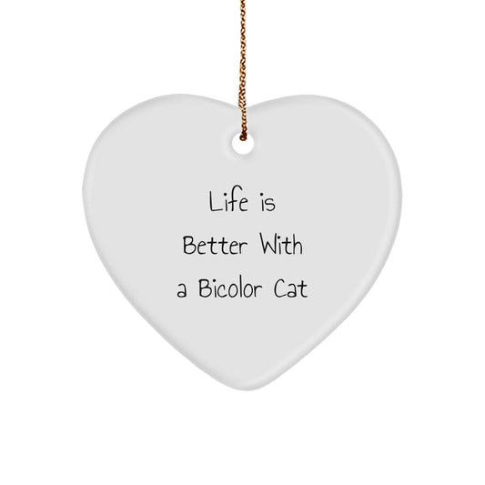 Funny Bicolor Cat Heart Ornament Gifts from Friends, Christmas Unique Gifts for Bicolor Cat Enthusiasts - Image 1