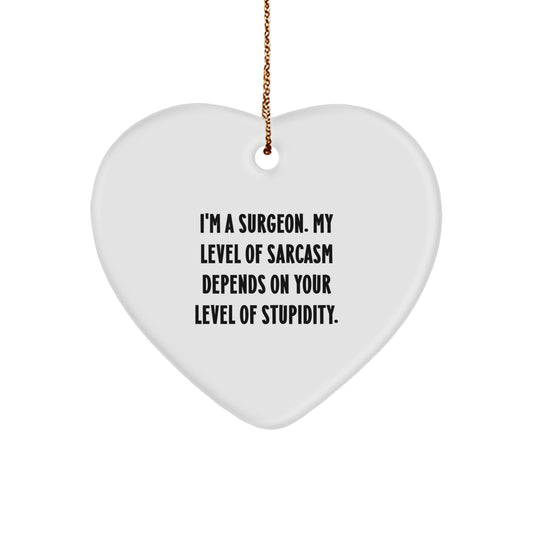 Funny Surgeon Gifts from Men, Unique Christmas Unique Gifts for Surgeon, Heart Ornament with 'I'm A Surgeon. My Level Of Sarcasm Depends On Your Level Of Stupidity.' Quote - Image 1