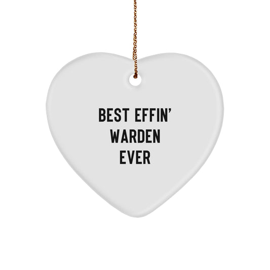 Funny Warden Gifts for Men, Heart Ornament with 'Best Effin' Warden Ever' Quote, Christmas Unique Presents from Friends or Family - Image 1