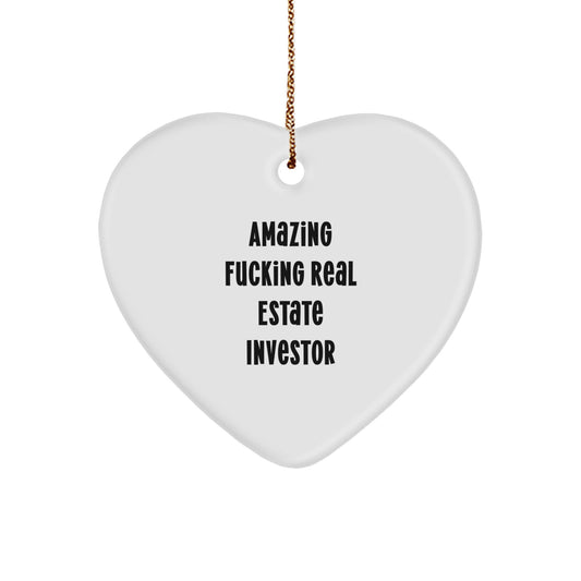 Funny Real Estate Investor Christmas Unique Gifts from Friends, Gifts for Real Estate Investor Men, 'Amazing F--king Real Estate Investor' Heart Ornament - Image 1
