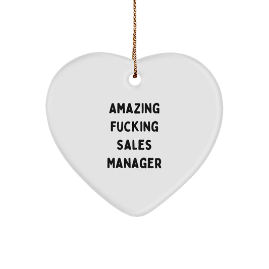 Funny Sales Manager Gifts from Men - 'Amazing F--king Sales Manager' Heart Ornament for Christmas - Image 1