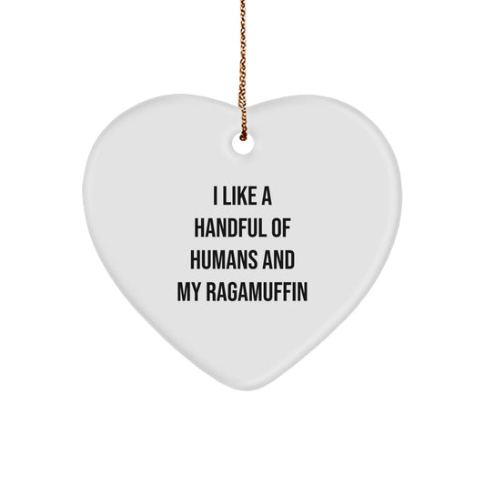 Funny Ragamuffin Cat Gifts from Friends, Heart Ornament for Ragamuffin Cat Lovers, I Like A Handful Of Humans And My Ragamuffin, Christmas Unique Gifts - Image 1