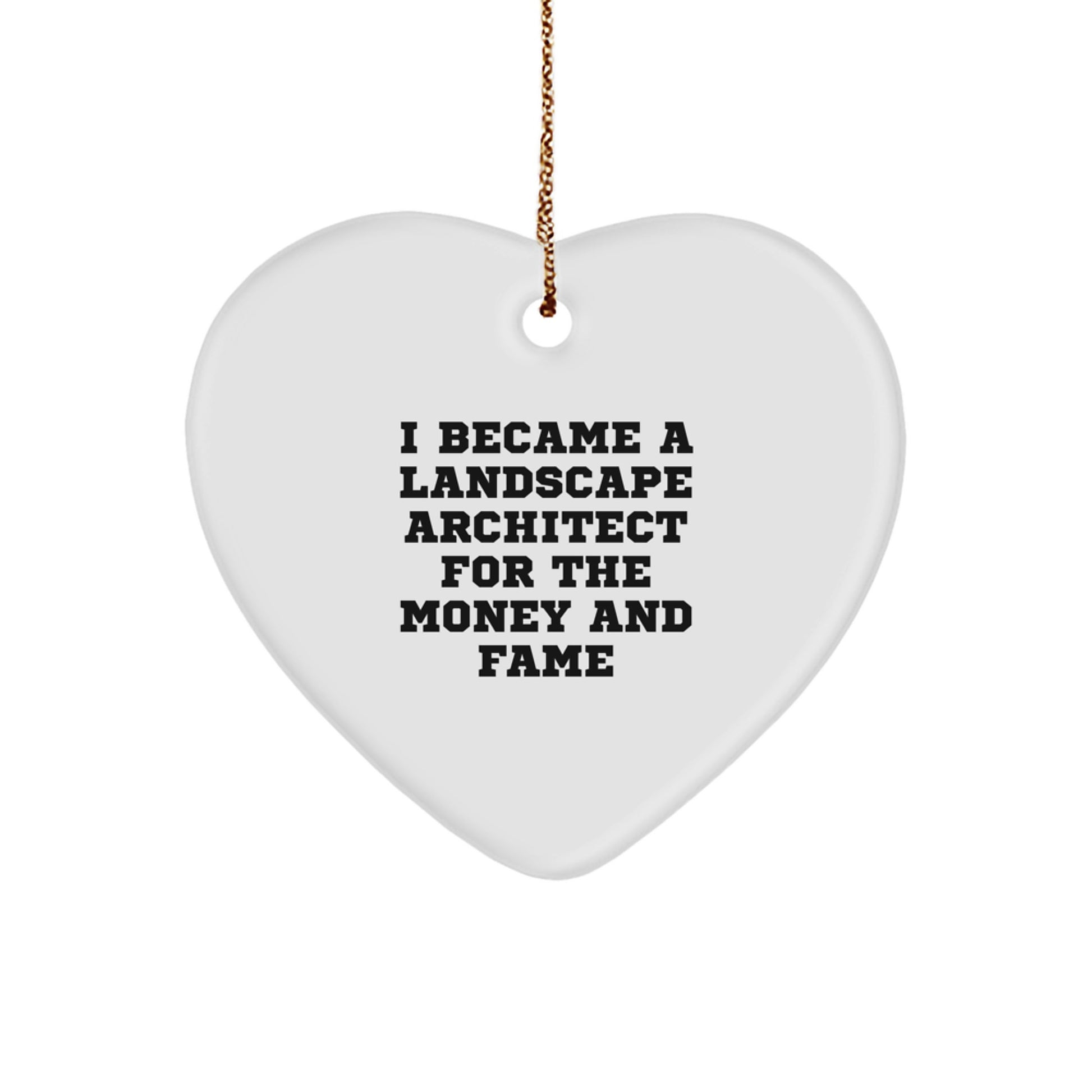 Funny Landscape Architect Gifts from Men for Women - Christmas Unique Heart Ornament - I Became A Landscape Architect For The Money And Fame - Image 1
