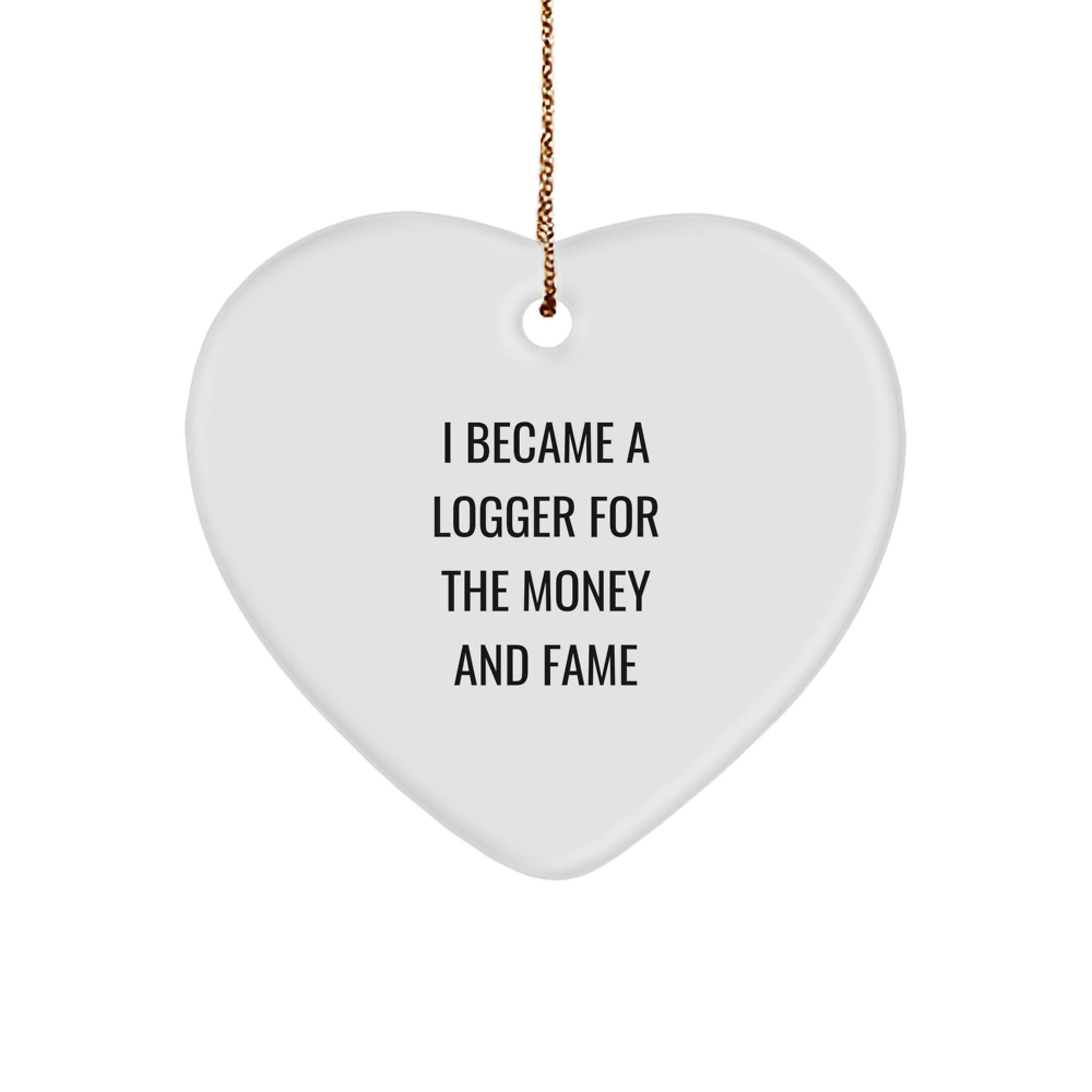 Funny Logger Gifts from Friends for Men, Heart Ornament with 'I Became A Logger For The Money And Fame' Quote, Christmas Unique Gifts - Image 1