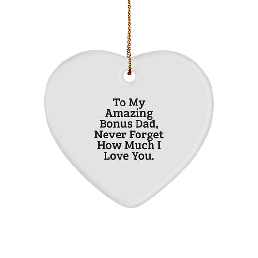 Funny Heart Ornament - Gifts from Family to My Amazing Bonus Dad, Christmas Unique Gifts for Dads, Heart-Shaped Decorative Home Decor - Image 1