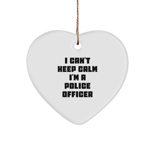 Funny Police Officer Gifts for Christmas - 'I Can't Keep Calm I'm A Police Officer' Heart Ornament, Gifts from Friends and Family to the Brave Men in Blue - Image 1