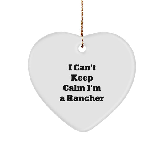 Funny Rancher Gifts from Family for Men Ranchers - 'I Cant Keep Calm I'm A Rancher' Heart Ornament Christmas Unique Gifts - Image 1