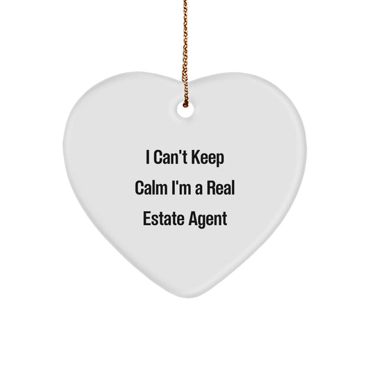 Funny Real Estate Agent Gifts for Christmas Heart Ornament, 'I Can't Keep Calm I'm A Real Estate Agent' for Men or Women, Real Estate Agent Heart-Shaped Decor, Gifts from Friends, Coworkers, Family - Image 1