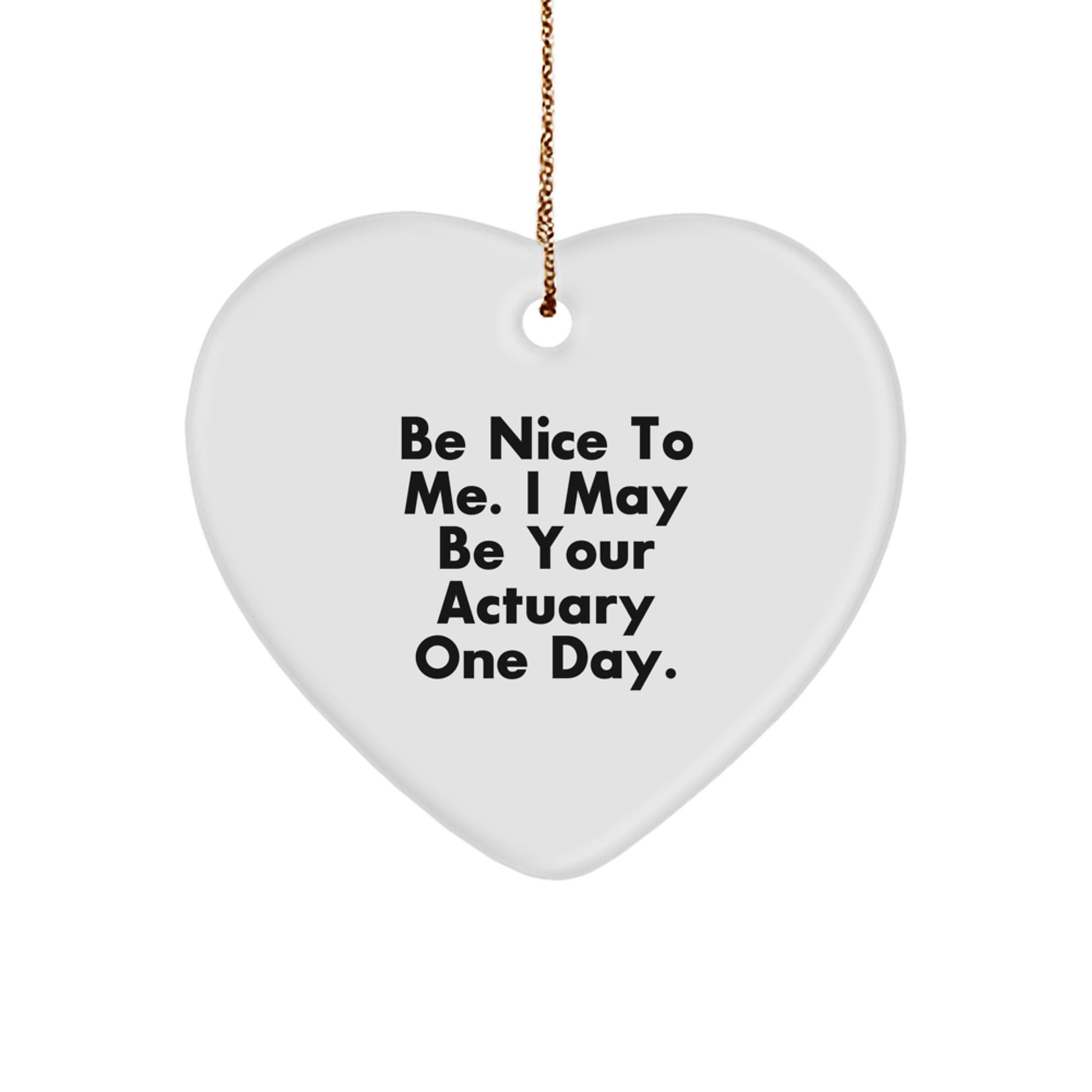 Funny Quote Gifts from Family to Men Actuaries - Be Nice To Me. I May Be Your Actuary One Day. Heart Ornament - Image 1
