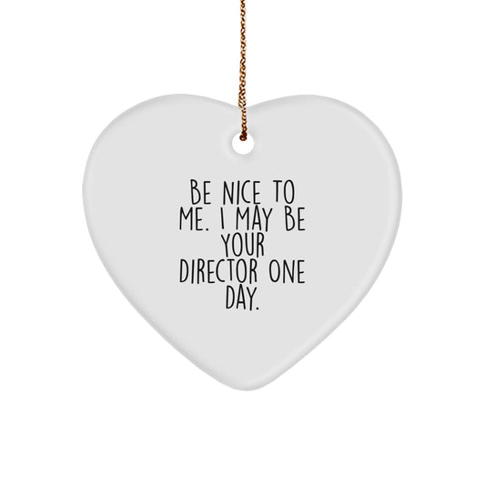 Funny Director Gifts from Friends, Heart Ornament Be Nice To Me. I May Be Your Director One Day. Christmas Unique Gifts for Director Men - Image 1