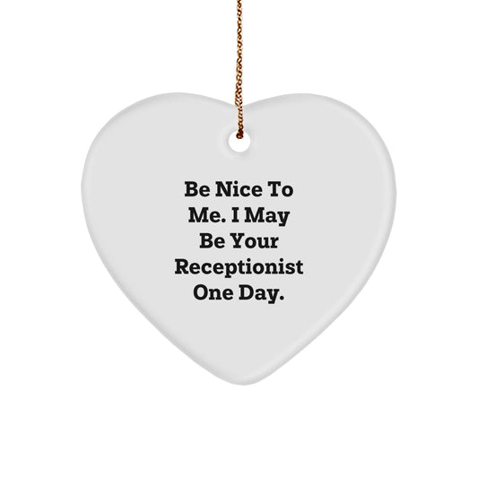 Funny Receptionist Gifts for Women, Heart Ornament Quotes, Christmas Unique Gifts from Friends and Family to Coworkers - Image 1