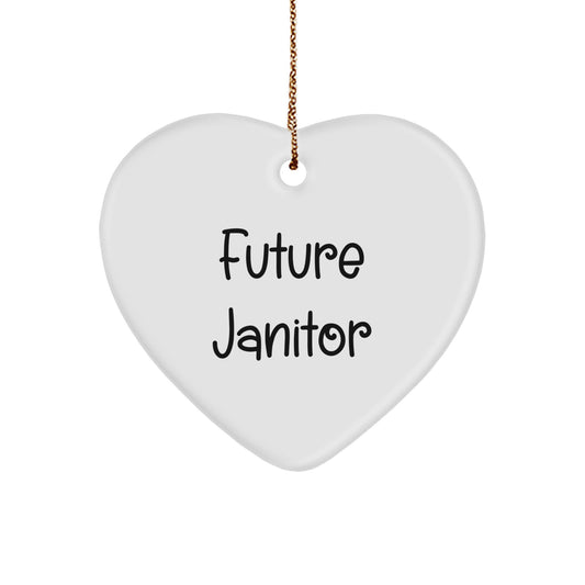 Funny Janitor Gifts from Men for Future Janitor Heart Ornament, Unique Christmas Ornament for Janitor Friends, Heart Shaped Janitor Decoration with Inspirational Quote - Image 1
