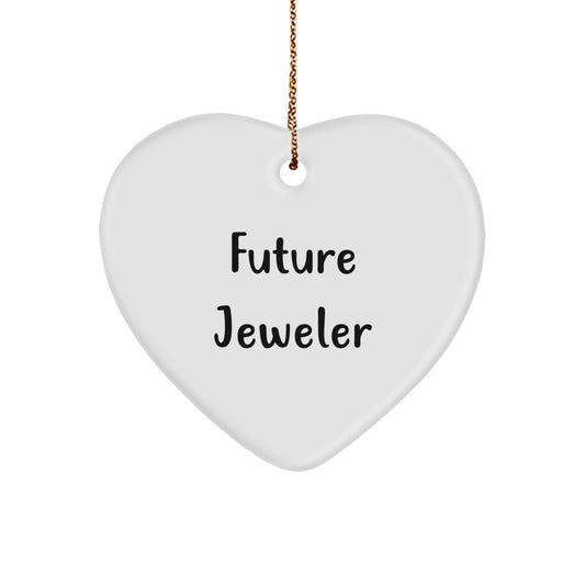 Funny Jeweler Gifts from Family for Christmas Unique Heart Ornament with Future Jeweler Quote, White, Durable MDF Material - Image 1