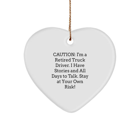 Funny Truck Driver Gifts for Men, Caution: I'm A Retired Truck Driver Gifts from Family, Heart Ornament with Vintage Truck Driver Humor Christmas Unique Decor - Image 1