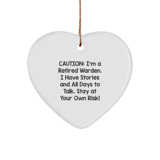 Funny Warden Heart Ornament, Warden Gifts from Friends, Christmas Unique Presents for Him, 'I'm A Retired Warden...' - Image 1