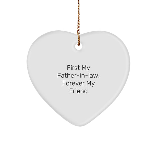 Funny Father-in-law Gifts from Men, Heart Ornament for Husband, Christmas Unique Ornament - 'First My Father-in-law, Forever My Friend' - Image 1