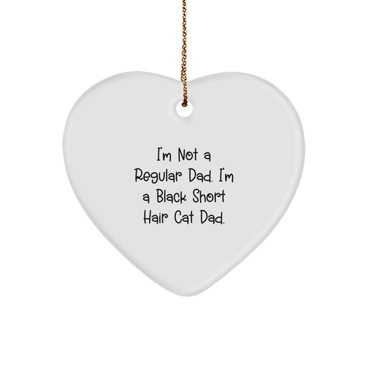 Funny Black Short Hair Cat Dad Christmas Unique Gift from Men to Family - Heart Ornament for Black Short Hair Cat Lovers - Image 1