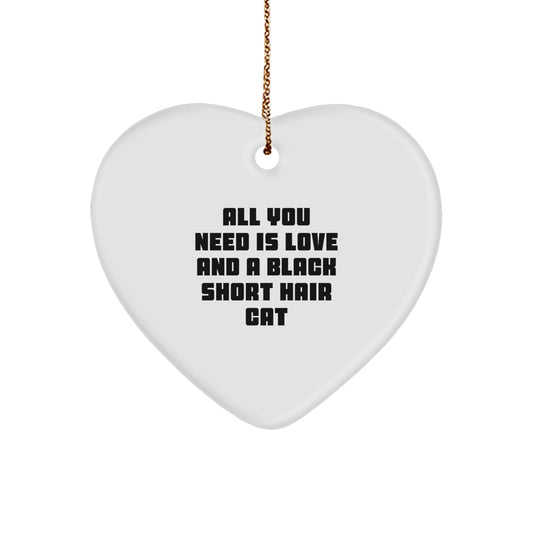 Love and Laughter Black Short Hair Cat Heart Ornament Gifts from Friends, Family, or Coworkers for Christmas - Image 1