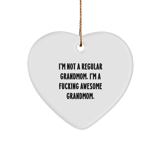 Funny Grandmom Gifts, 'I'm Not A Regular Grandmom', Heart Shaped Christmas Ornaments for Women, Gifts from Family to Grandmom - Image 1