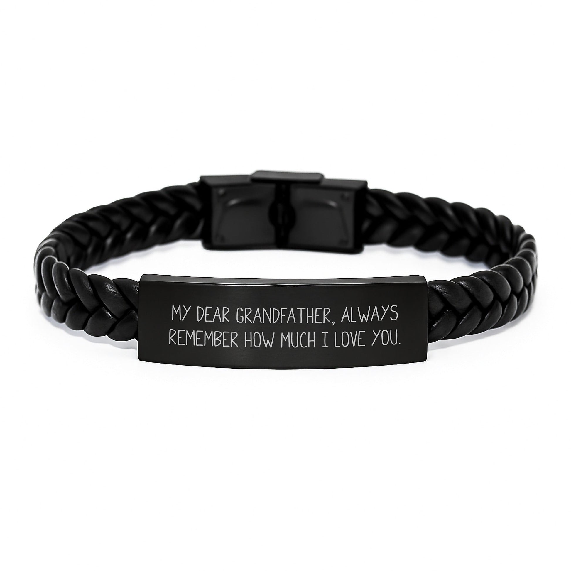 Heartfelt Grandfather Gifts, Interlaced Leather Bracelet for Men, Graduation Unique Gifts from Family, 'My Dear Grandfather, Always Remember How Much I Love You.' Quote - Victory Thru Vision