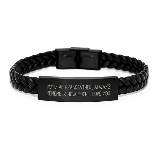 Heartfelt Grandfather Gifts, Interlaced Leather Bracelet for Men, Graduation Unique Gifts from Family, 'My Dear Grandfather, Always Remember How Much I Love You.' Quote - Victory Thru Vision
