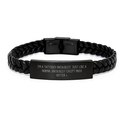 Hot Oncologist Gifts for Men - Interlaced Leather Bracelet, Funny Quote, Graduation Unique Gifts from Friends to Oncologist - Victory Thru Vision