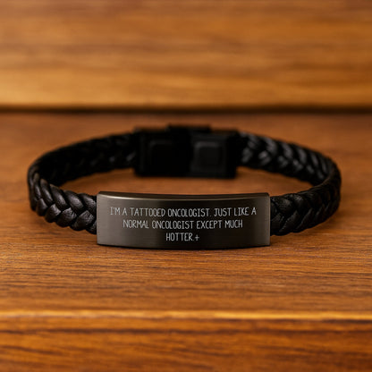 Hot Oncologist Gifts for Men - Interlaced Leather Bracelet, Funny Quote, Graduation Unique Gifts from Friends to Oncologist - Victory Thru Vision