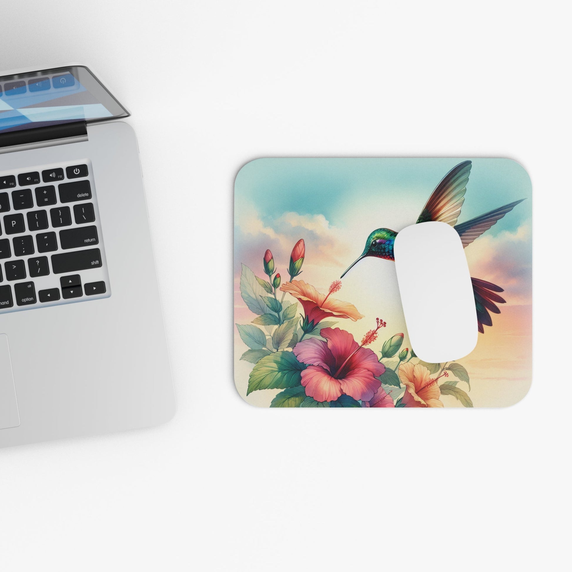 Hummingbird Design Mouse Pad, Nature Lover Desk Accessory, Bird Lover Gift, Office Decor, Floral Mousepad - Victory Thru Vision