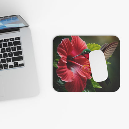 Hummingbird Mouse Pad, Floral Desk Decor, Bird Lover Gift, Rectangle Office Accessory, Nature Print Mat - Victory Thru Vision