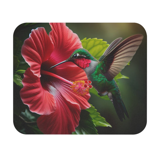 Hummingbird Mouse Pad, Floral Desk Decor, Bird Lover Gift, Rectangle Office Accessory, Nature Print Mat - Victory Thru Vision
