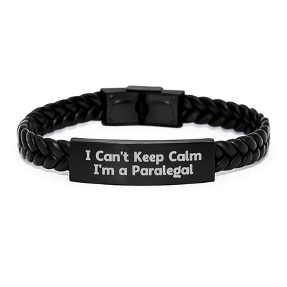 I Can't Keep Calm I'm A Paralegal Graduation Gifts for Her - Interlaced Leather Bracelet with Engraved Stainless Steel - Gifts from Family to Paralegal - Victory Thru Vision