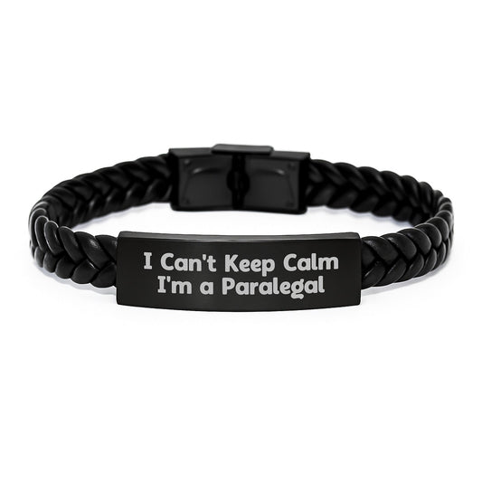 I Can't Keep Calm I'm A Paralegal Graduation Gifts for Her - Interlaced Leather Bracelet with Engraved Stainless Steel - Gifts from Family to Paralegal - Victory Thru Vision