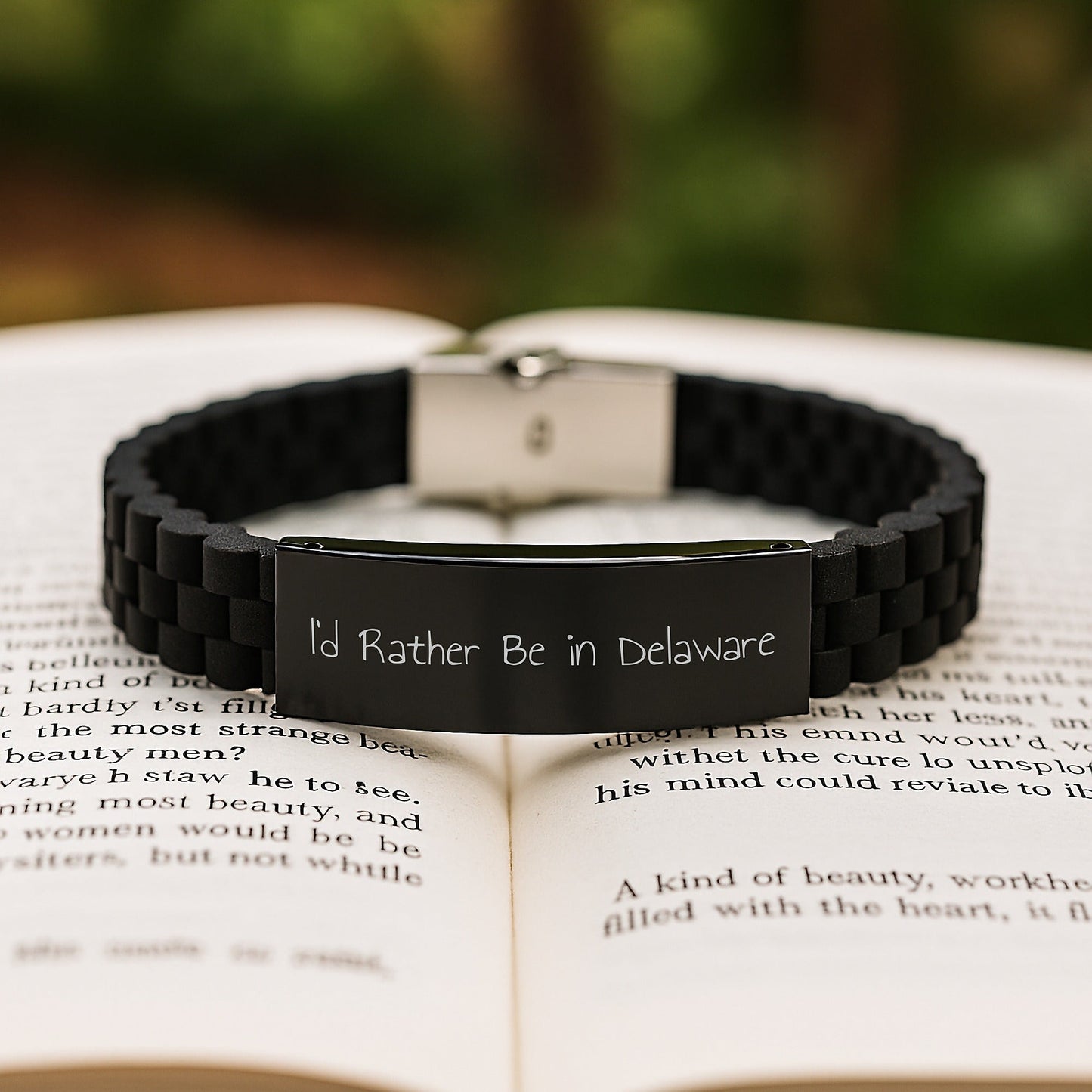 'I'd Rather Be in Delaware' Funny Glide lock Clasp Black Stainless Steel Adjustable Silicone Gift for Men from Family, Unique Gifts for Delaware Graduates, Friends, Coworkers - Victory Thru Vision