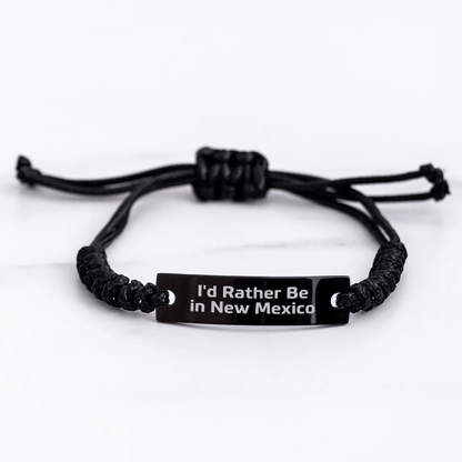 I'd Rather Be In New Mexico Rope Bracelet, Adjustable Black Stainless Steel with Interlaced Rope, Unique Gifts from New Mexico for New Mexico Graduates - 'I'd Rather Be In New Mexico' Quote Engraved - Victory Thru Vision 