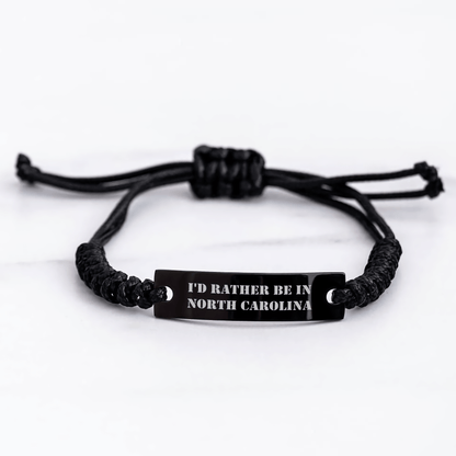 I'd Rather Be In North Carolina Rope Bracelet, Funny Gift for Friends, Coworkers, Family, from North Carolina, Adjustable Rope Jewelry for Men, Women, Graduation Unique Gifts - Victory Thru Vision 