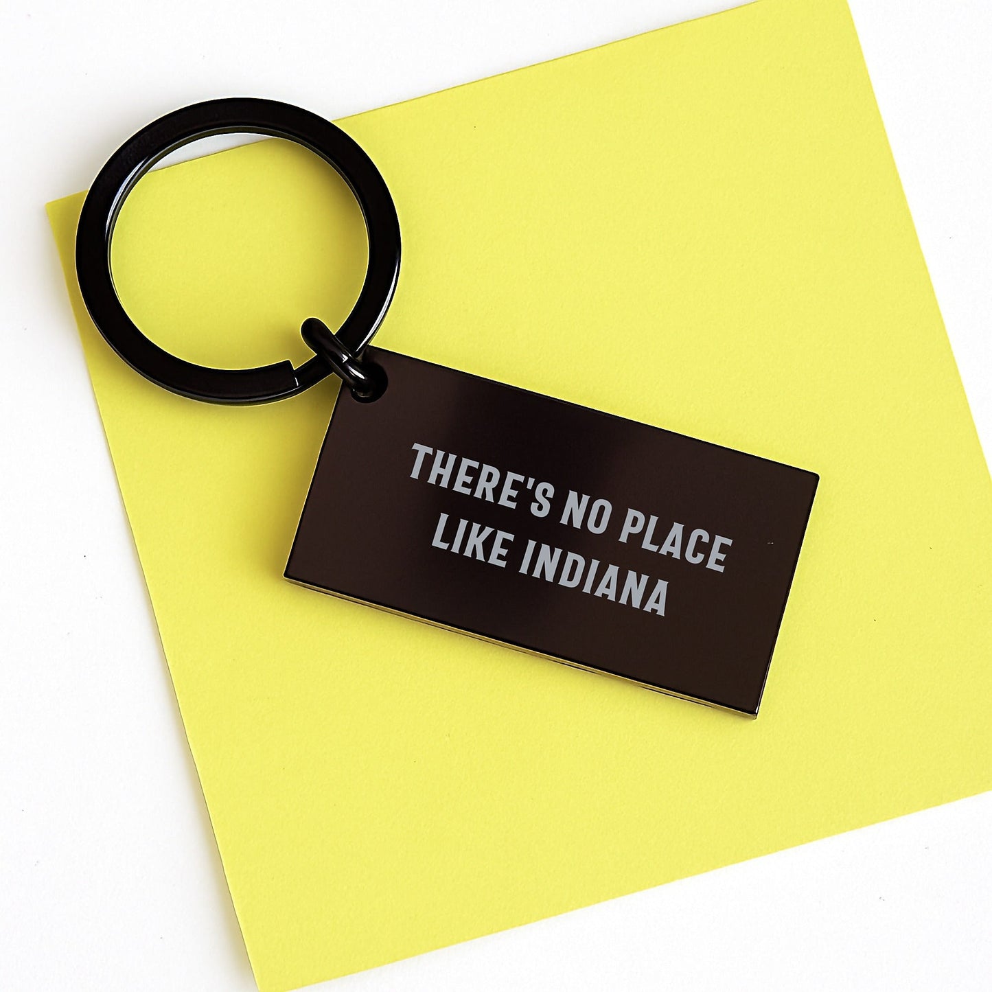 Indiana Keychain Gifts for Friends, Family, and Coworkers - 'There's No Place Like Indiana' Engraved Message, Black Stainless Steel, Rust Resistant, Birthday Unique Gift - Victory Thru Vision