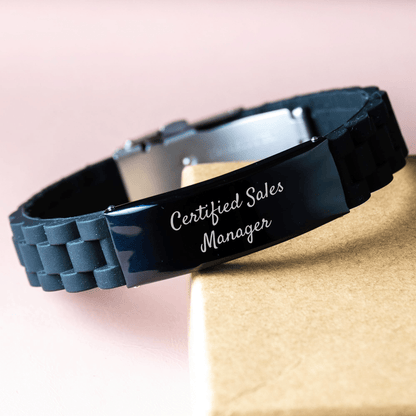Inspirational Certified Sales Manager Gifts from Men - Glide lock Clasp Black Stainless Steel Silicone Adjustable Father's Day Unique Presents for Sales Manager - Victory Thru Vision 